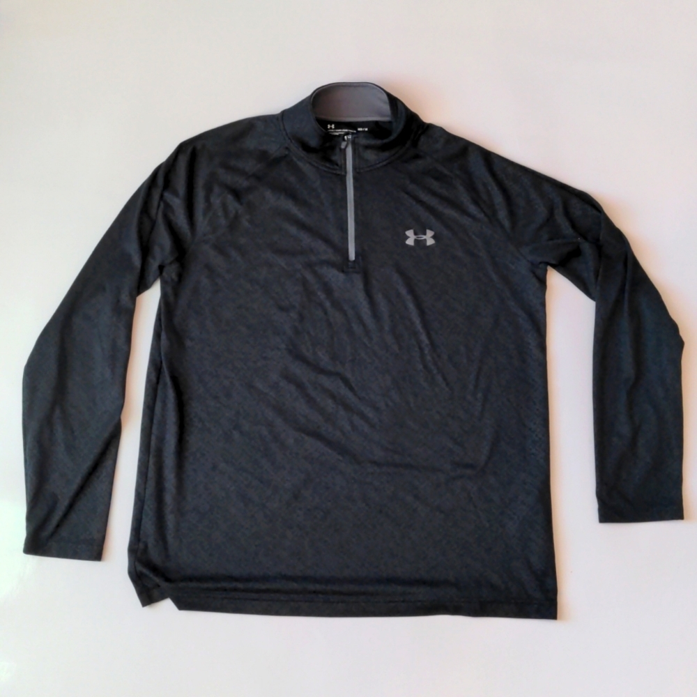Under Armour Shirt Mens Medium Black Loose Fit Zipper Shirt Heat Gear